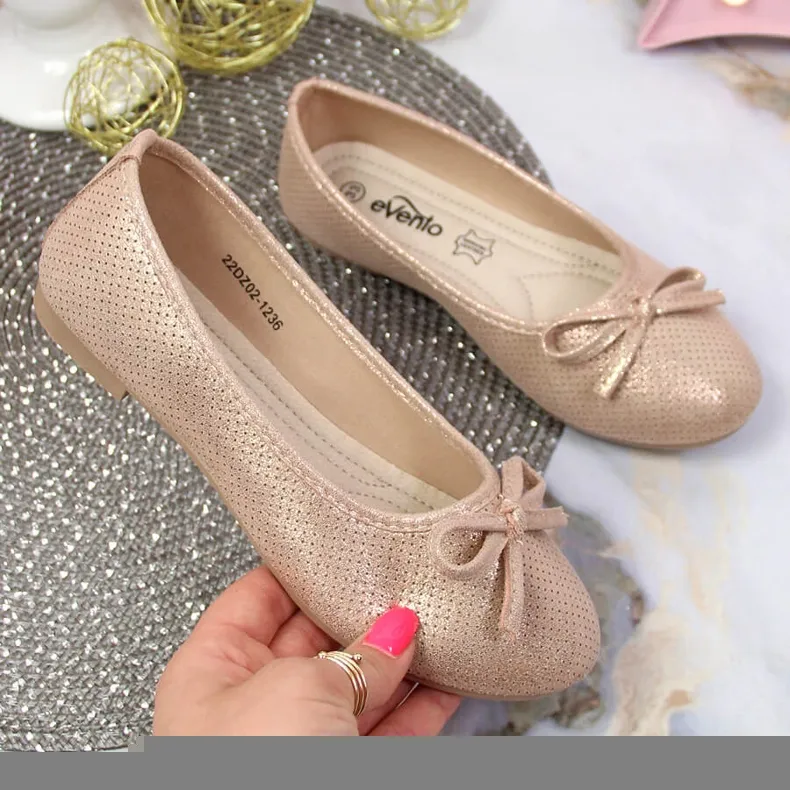 Meisjesballerina's met strik roze eVento gouden