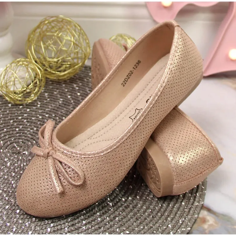 Meisjesballerina's met strik roze eVento gouden